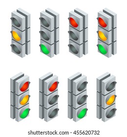 Traffic signal,  light sequence. Flat 3d vector isometric illustration