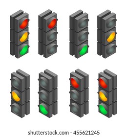 Traffic signal,  light sequence. Flat 3d vector isometric illustration