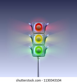 Traffic signal on a white background. Vector Illustration