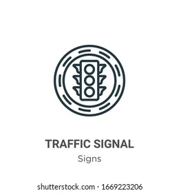 Icono de vector de contorno de señal de tráfico. Icono de señal de tráfico negro en línea delgada, ilustración de elemento simple vector plano a partir de signos editables concepto de trazo aislado en fondo blanco