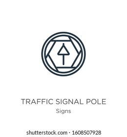 Traffic signal pole icon. Thin linear traffic signal pole outline icon isolated on white background from signs collection. Line vector sign, symbol for web and mobile