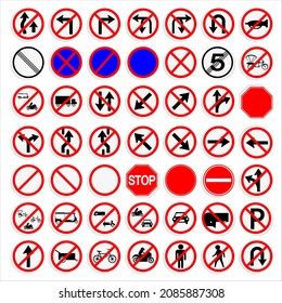 Traffic signal prohibitory sign boards flat vector icon collection set