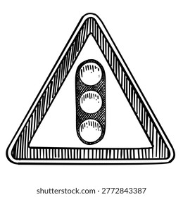 traffic signal warning sign vector line art hand drawn illustration