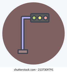 Traffic Signals Icon in trendy color mate style isolated on soft blue background