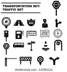 traffic signals set, transportation icon set