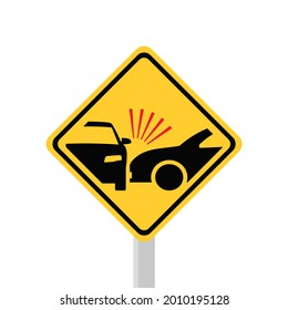 Traffic signs beware of accidents. Traffic safety signs are orange. silhouette of a car accident