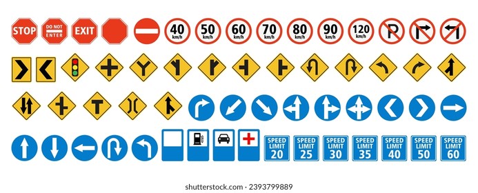 Traffic signs collection isolated on white background.