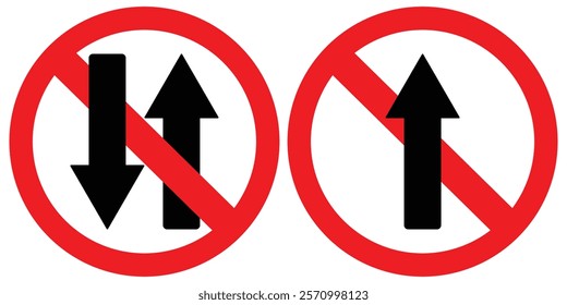 Traffic signs do not go straight. Road traffic red prohibitory sign icon. Vector illustrator.