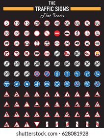 Traffic signs flat icon set, Road symbols collection, transportation and Road rules vector sketches, logo illustrations, colorful solid pictograms package isolated on white background, eps 10.