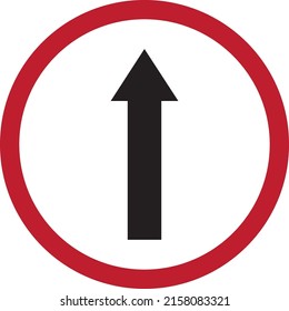 Traffic signs go straight or go ahead circle red black arrow in transportation's symbols for direction on the road