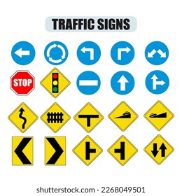 traffic signs icon set isolated on white color background. illustration vector