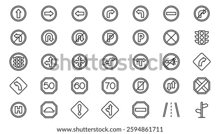 traffic signs icons collection vector design in trendy style with editable strokes