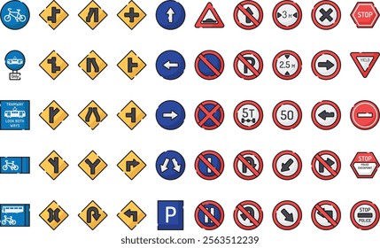 Traffic signs icons High-Quality Vector Icons Collection with Editable Stroke. Ideal for Professional and Creative Projects.