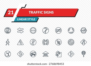 traffic signs icons set - no mobile phone, two ways, prohibited way, side road, bus stop outline vector collection.