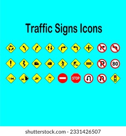 
Traffic signs icons set, vector flat illustration