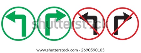 Traffic signs indicate left and right turns and prohibitions on turning left or right.