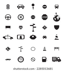 Traffic Signs Pack Set black and white icon.
