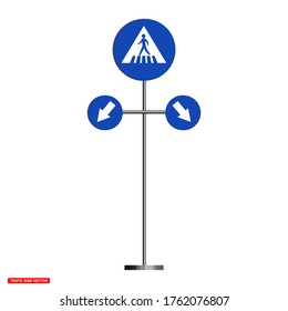 
traffic signs and pedestrian crossing signs. lane direction