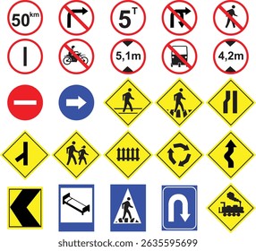 traffic signs red yellow blue black white vector illustration
