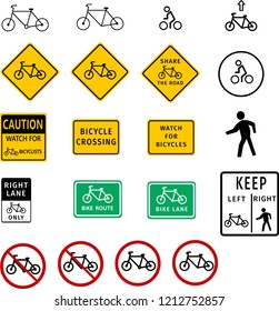 ฺBicycle traffic signs. Road signs for cycling.