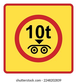 Traffic signs. Road signs. Instruction road signs. Road signs acting on the area. Trolley load limit 10 t.