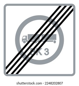 Traffic signs. Road signs. Instruction road signs. End of scope of a sign. Capacity class limitation for roads of class BK3, the maximum value is 37.5 tons.