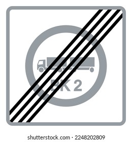 Traffic signs. Road signs. Instruction road signs. End of scope of a sign. Capacity class limitation for roads of class BK2, the maximum value is 51,4 tons.