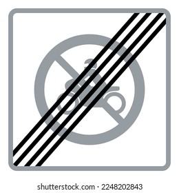 Traffic signs. Road signs. Instruction road signs. End of scope of a sign. No motorcycle allowed.