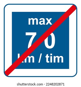 Traffic signs. Road signs. Instruction road signs. End of recommended to reduce speed sign 70 km.