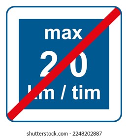 Traffic signs. Road signs. Instruction road signs. End of recommended to reduce speed sign 20 km.