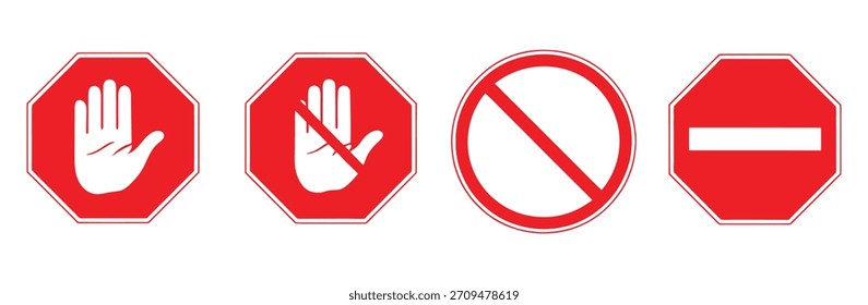 Las señales de tráfico dicen alto y no entran por seguridad, la señal roja de alto fijada. Detente y ve a firmar Ilustraciones vectoriales. Icono o diseños de Stop and Go
