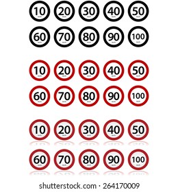 Traffic signs showing different speed limits in km/h