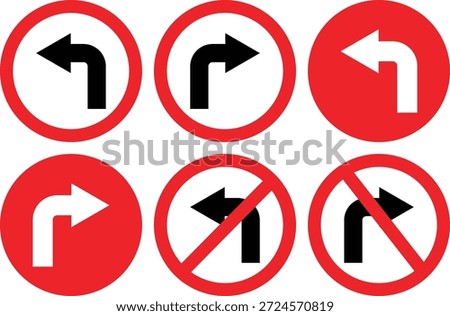 Traffic signs showing left and right turn directions and turn restrictions