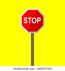 Traffic signs stop at metal poles. Vector illustration