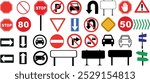Traffic signs, stop signs, no parking, speed limits, warning, and directional symbols are crucial for safety and road regulations vector illustration ideal for educational and professional use