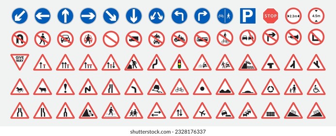 Traffic signs. Traffic-Road Sign Collection web icons. Vector traffic signs design.