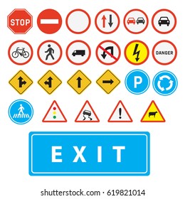 traffic signs vector.Set of road sign.Traffic-Road Sign Collection.
