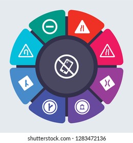 traffic signs vector template for infographics. Business concept with 9 options, steps, parts, segments. Banner infographic cycling diagram, round chart, No mobile phone, entry icons