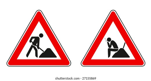 traffic signs, work and relax on construction site