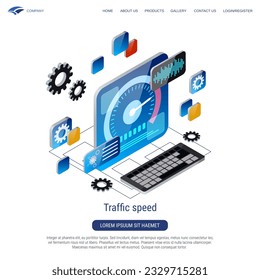 Traffic speed, internet speedometer 3d isometric vector concept illustration