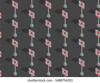 Traffic square sign U-turn 3D isometric seamless pattern, Transportation concept poster and social banner post design illustration isolated on grey background with copy space; vector eps 10