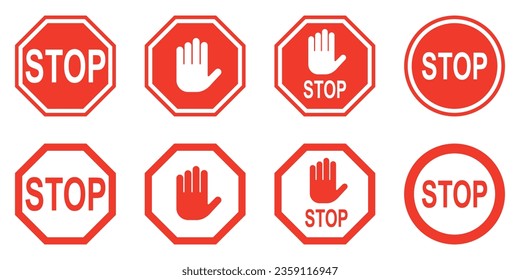 Traffic stop, restricted and dangerous vector signs isolated. Illustration of traffic road and stop symbol, warning and attention