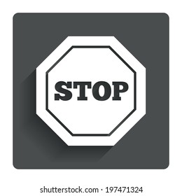 Traffic stop sign icon. Caution symbol. Gray flat button with shadow. Modern UI website navigation. Vector