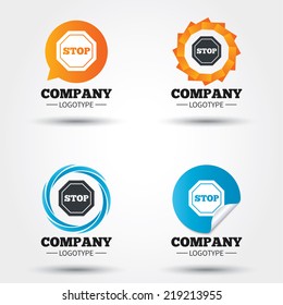 Traffic stop sign icon. Caution symbol. Business abstract circle logos. Icon in speech bubble, wreath. Vector