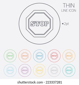 Traffic stop sign icon. Caution symbol. Thin line circle web icons with outline. Vector