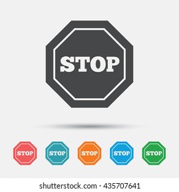 Traffic stop sign icon. Caution symbol. Graphic element on white background. Colour clean flat stop icons. Vector