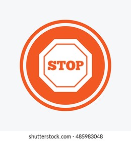 Traffic stop sign icon. Caution symbol. Graphic design element. Flat stop symbol on the round button. Vector
