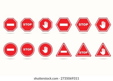 Traffic stop sign icon set with warning symbols.