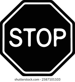 Traffic stop sign icon vector. Black symbol on white background. Flat style.