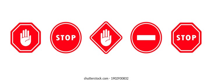 Traffic Stop Signal Icon Set. Warning And Attention. Vector On Isolated White Background. EPS 10